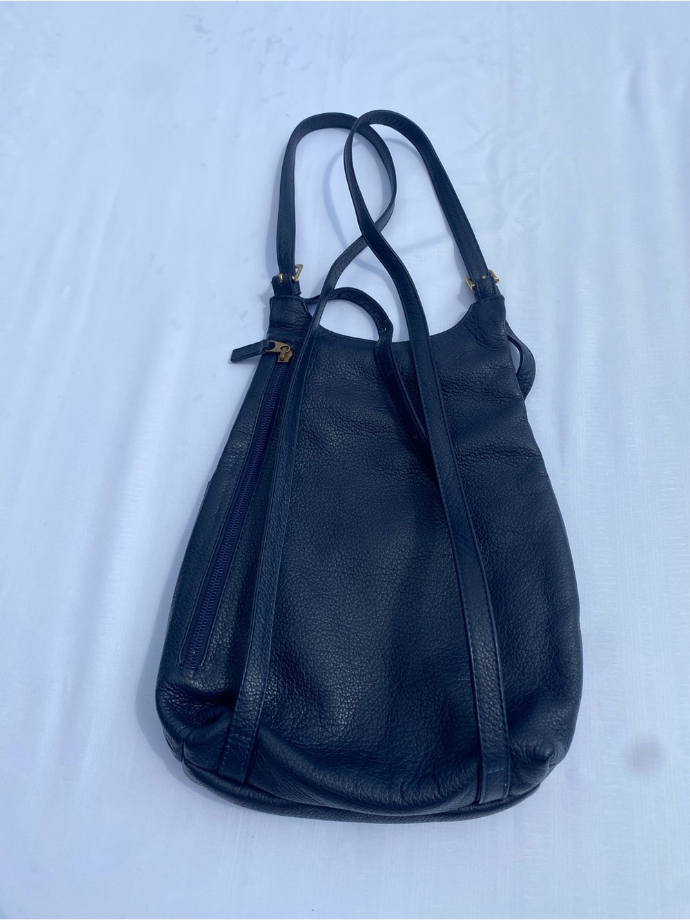 JP Ourse & Cie Navy Blue Pebbled Leather Backpack - Picture 7 of 9